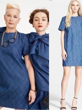 Kate Spade Quilted Chambray Short Sleeve Mini Shift Dress Size 2
